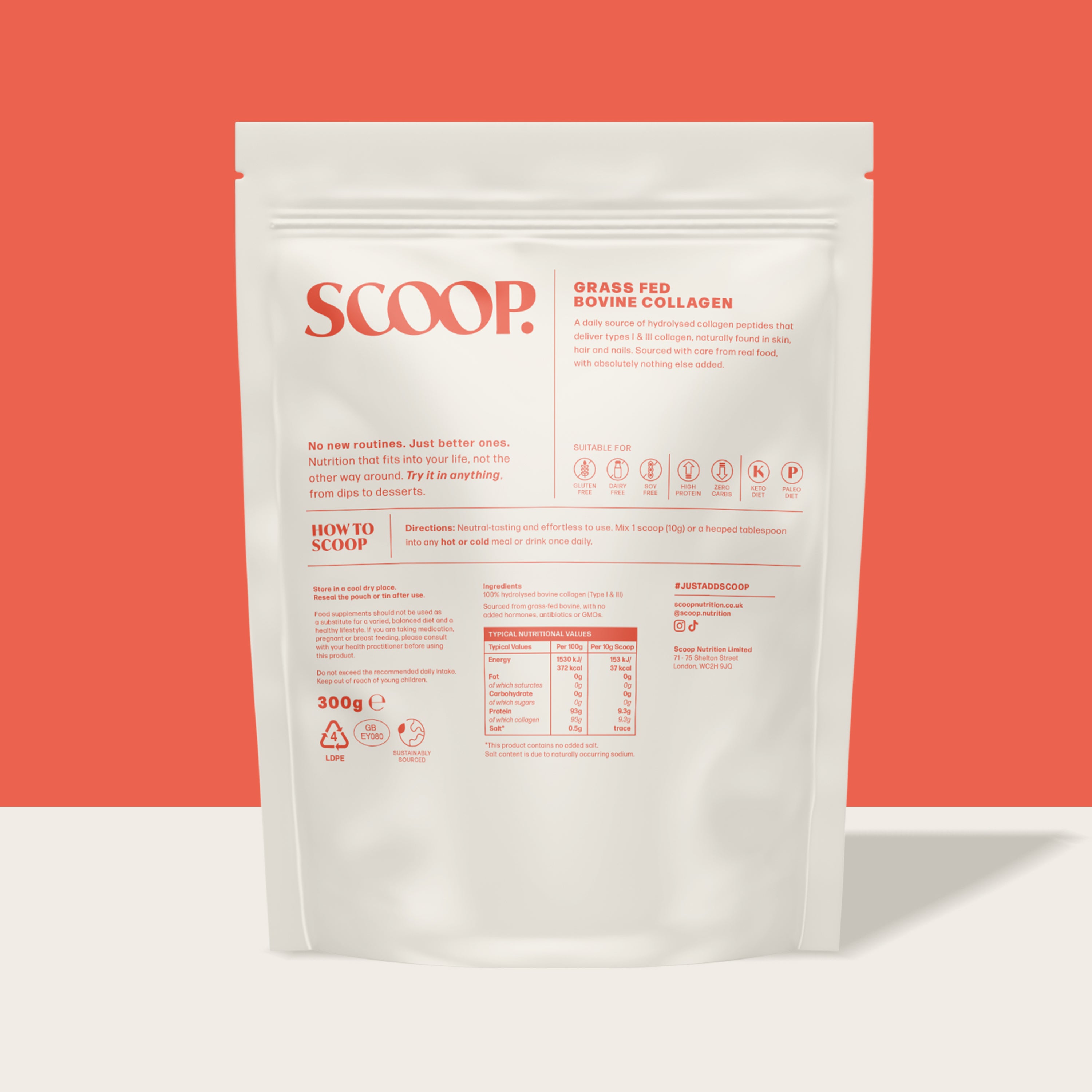 Grass Fed Bovine Collagen Powder 300G Pouch